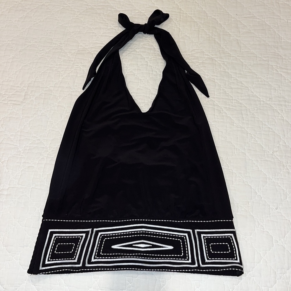 White House Black Market black halter with embroidery Medium. NWT